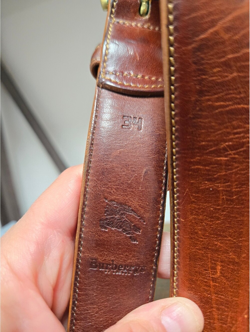 Vintage Burberrys Leather Belt Size 34 Brown Solid Brass Buckle Pre-1999 Genuine - Picture 2 of 5